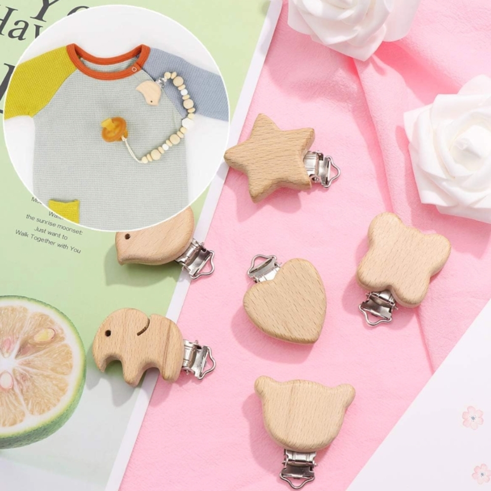 Wooden Baby Pacifier Clips Set